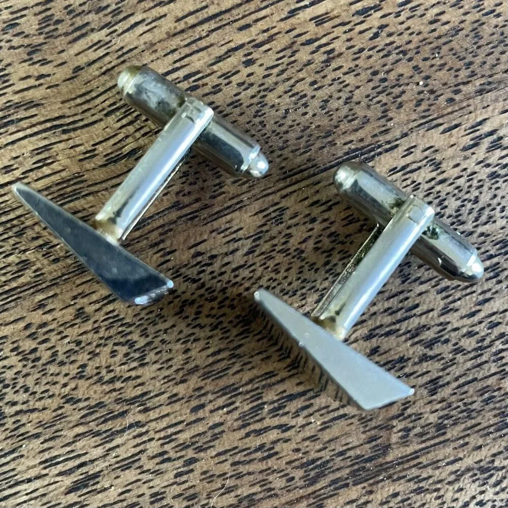 Men's Cuff Links Silver Tone Rhinestones Asymmetrical Square Vintage Retro Party